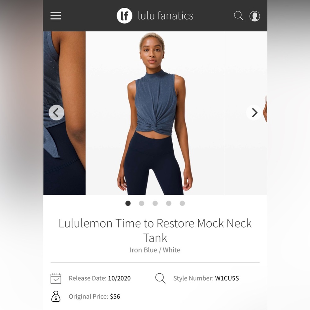 Lululemon Time to Restore Mock Neck Tank
Iron Blue / White